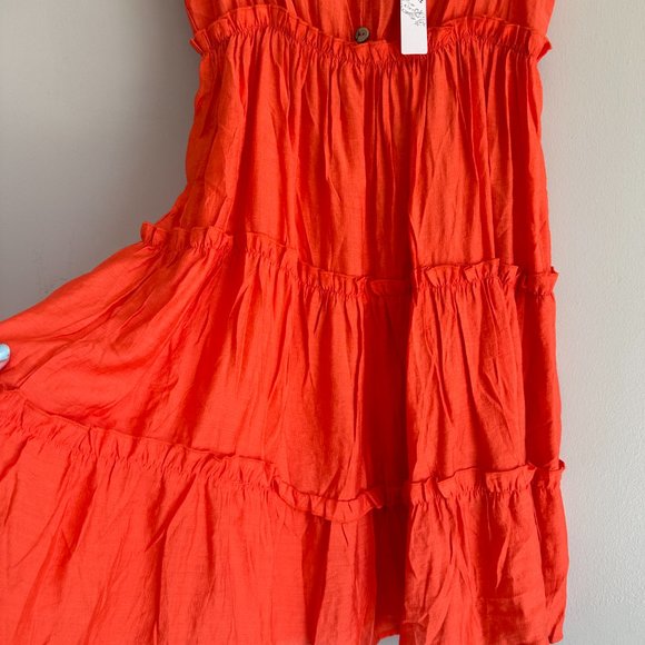 Gavot NWT Orange Babydoll Flare Mini Dress Tie Straps Pullover Lightweight M - Picture 5 of 10